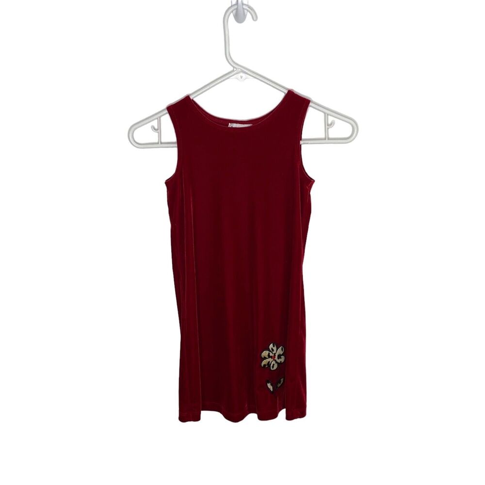 Vintage Amy Byer Red Velvet Dress Sleeveless Leopard Flower Size 6